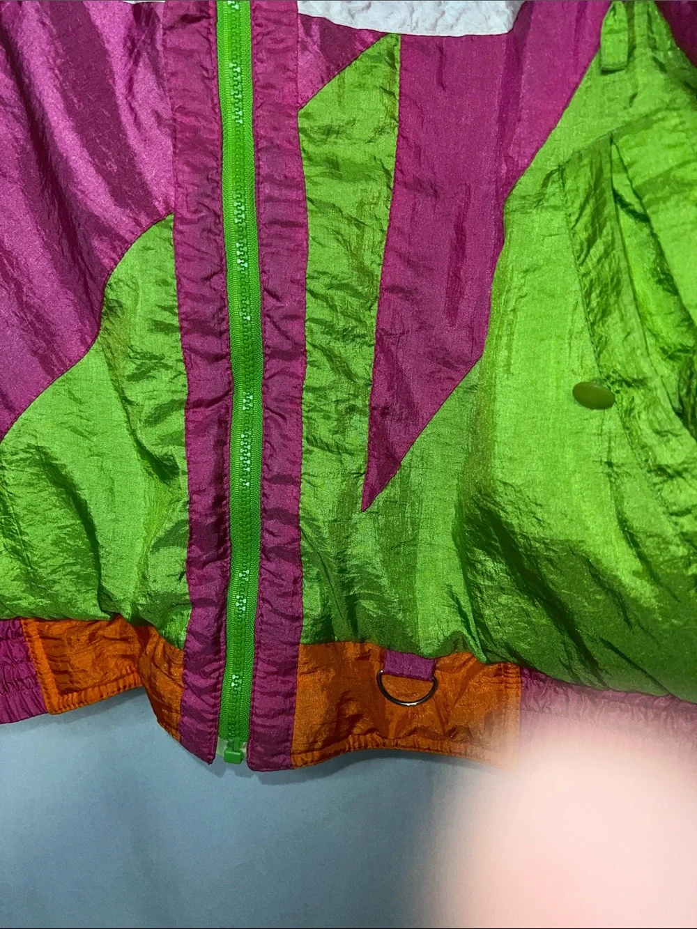 Vintage Neon Colorblock Men’s Large Jacket — Pink, Lime & Orange PTP 27”-Flawed